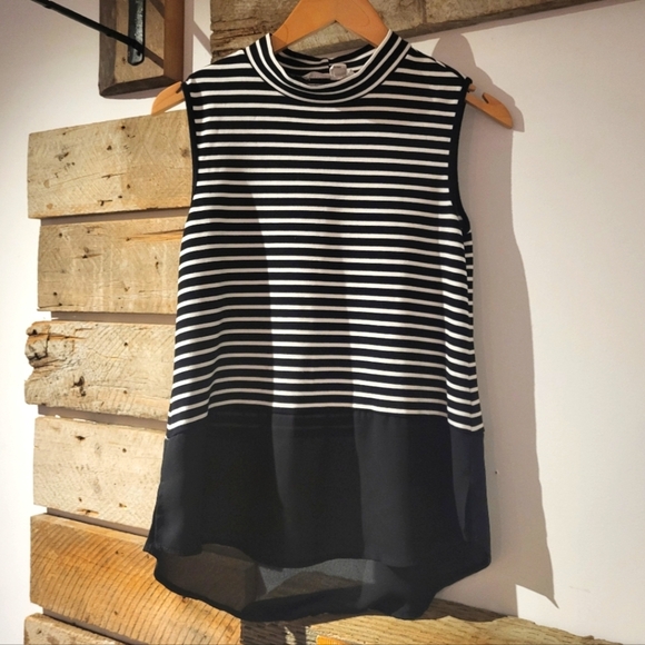 Melissa Nepton Black and White Striped Sleeveless Top With Sheer Bottom - Picture 1 of 5